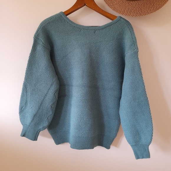 Cosy Teal Knit V-Neck Winter Sweater Jumper NWT - Picture 12 of 14